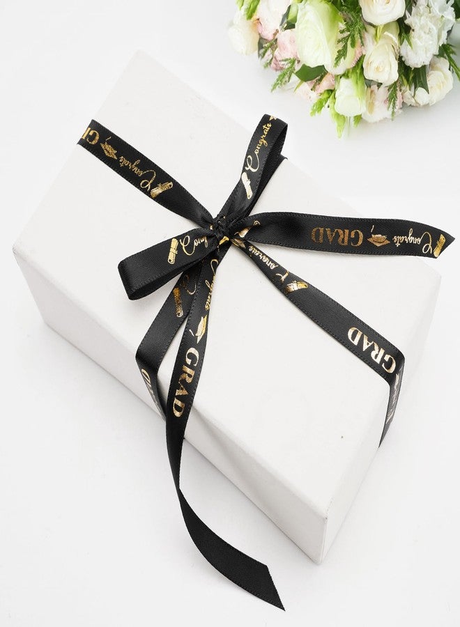 كينجلاك شريط تهنئة بالتخرج من كينغليك، لفتان، 20 ياردة، مناسب لتغليف الهدايا وتزيين الحفلات والأعمال اليدوية، باللونين الأسود والأبيض مع طباعة ذهبية. - Image 5